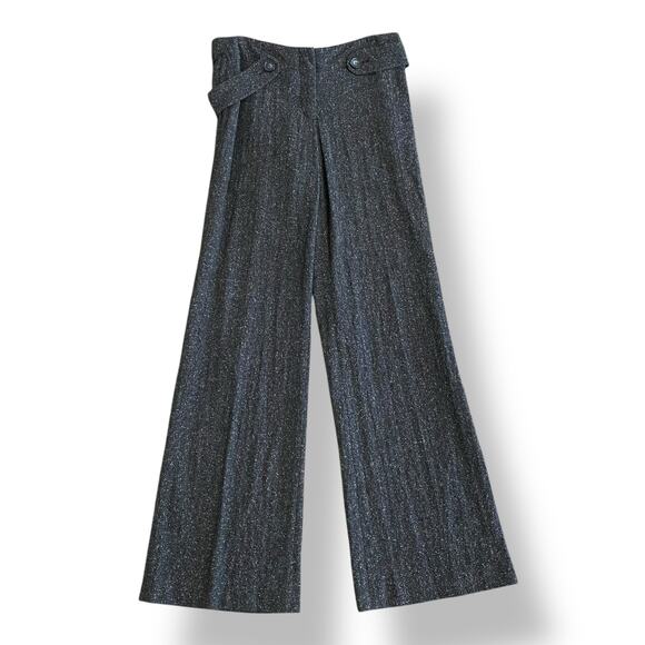 Grayson Wool Silk Wide-Leg Pants Women’s‎ 6 Black Speckled High Waist Office - Picture 1 of 11